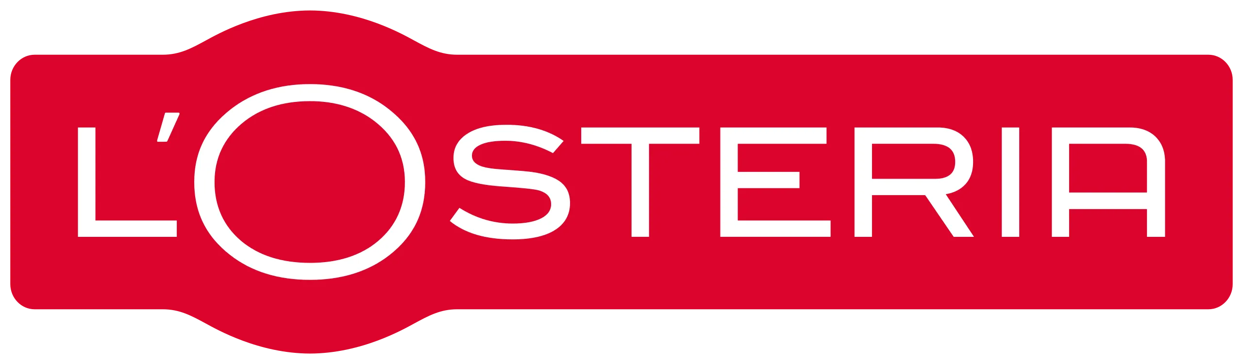 L'Osteria logo with white text on a red background.