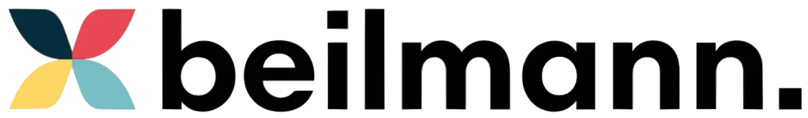 Logo der Marke Beilmann mit farbigen vierteiligen Schmetterlingsflügeln links und Schriftzug rechts.