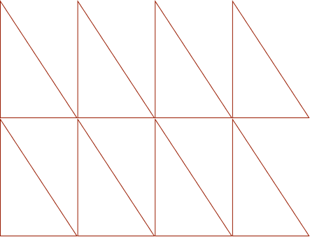 Řada jednoduchých geometrických trojúhelníků uspořádaných do mřížky se dvěma řadami a pěti sloupci.