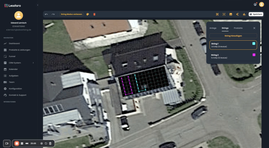 Leadaro Dachplanung mit Strings