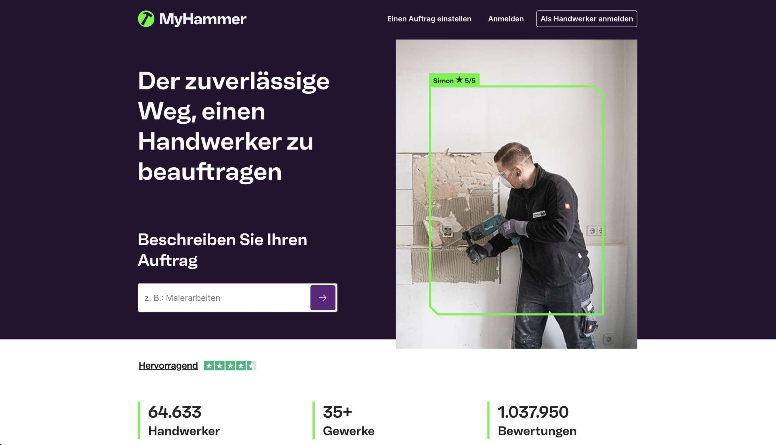 MyHammer Website Vorschau