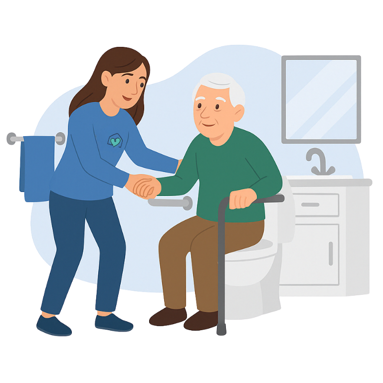 Caregiver helping elderly man with in bathroom