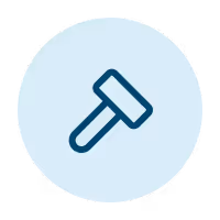 Simple blue hammer icon centered in a light blue circular background.