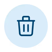Trash bin icon inside a light blue circular button.