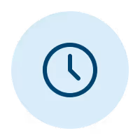Clock icon showing time as 3 o'clock inside a light blue circular background.