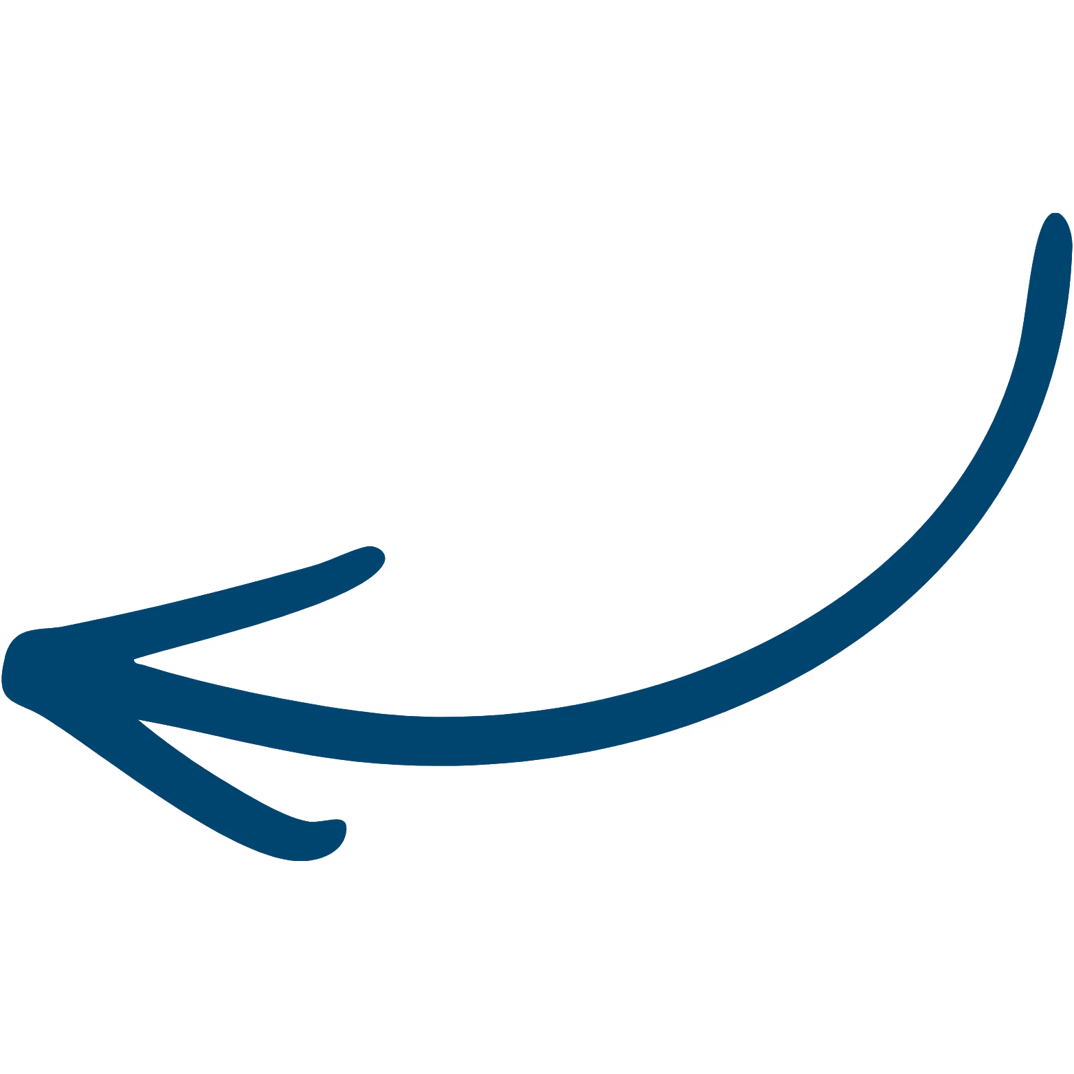 Curved blue arrow pointing left with a slight upward curve.