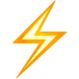 Gelbes Blitzsymbol mit orangefarbenem Rand auf transparentem Hintergrund.