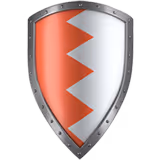 Schild mit rotem gezacktem Streifen auf silbernem Grund und genietetem Rand.