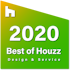 Green and yellow badge reading '2020 Best of Houzz Badge of Service' with Houzz logo.