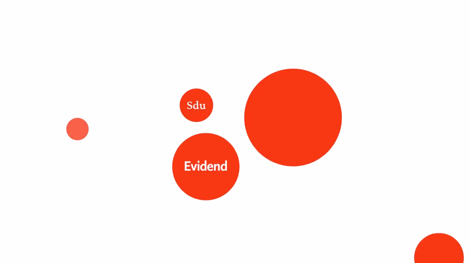 Verschillende rode cirkels op een witte achtergrond, waarvan twee cirkels de woorden 'Sdu' en 'Evidend' bevatten.