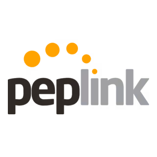 Peplink logo with the word 'peplink' where 'pep' is in black and 'link' is in gray, above which are six orange dots forming a curved line.