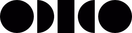 Five black circles and semicircles arranged alternately on a white background.