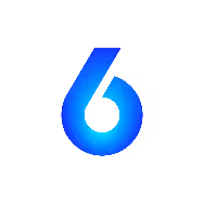 Blue gradient number six with a rounded design on a black background.