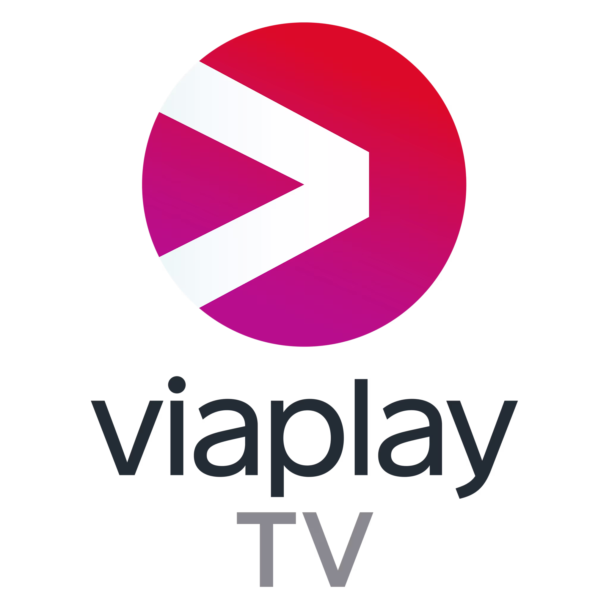 Viaplay TV logo with a red to purple circular background and a white forward arrow symbol.
