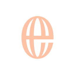 Lowercase letter 'e' overlaid on an orange globe icon with vertical and horizontal latitude and longitude lines.