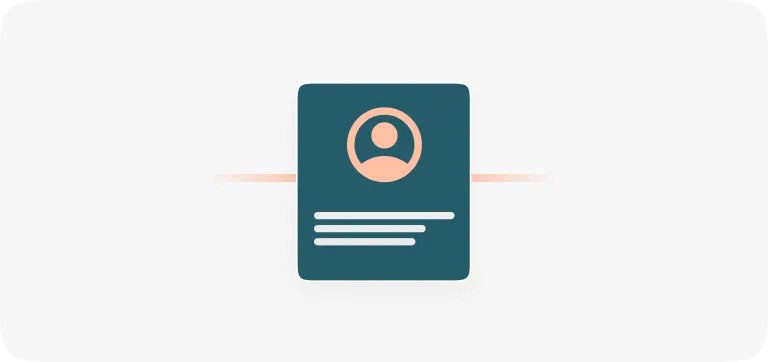 Icon of a user profile card with a circular avatar and two lines representing text beneath it.