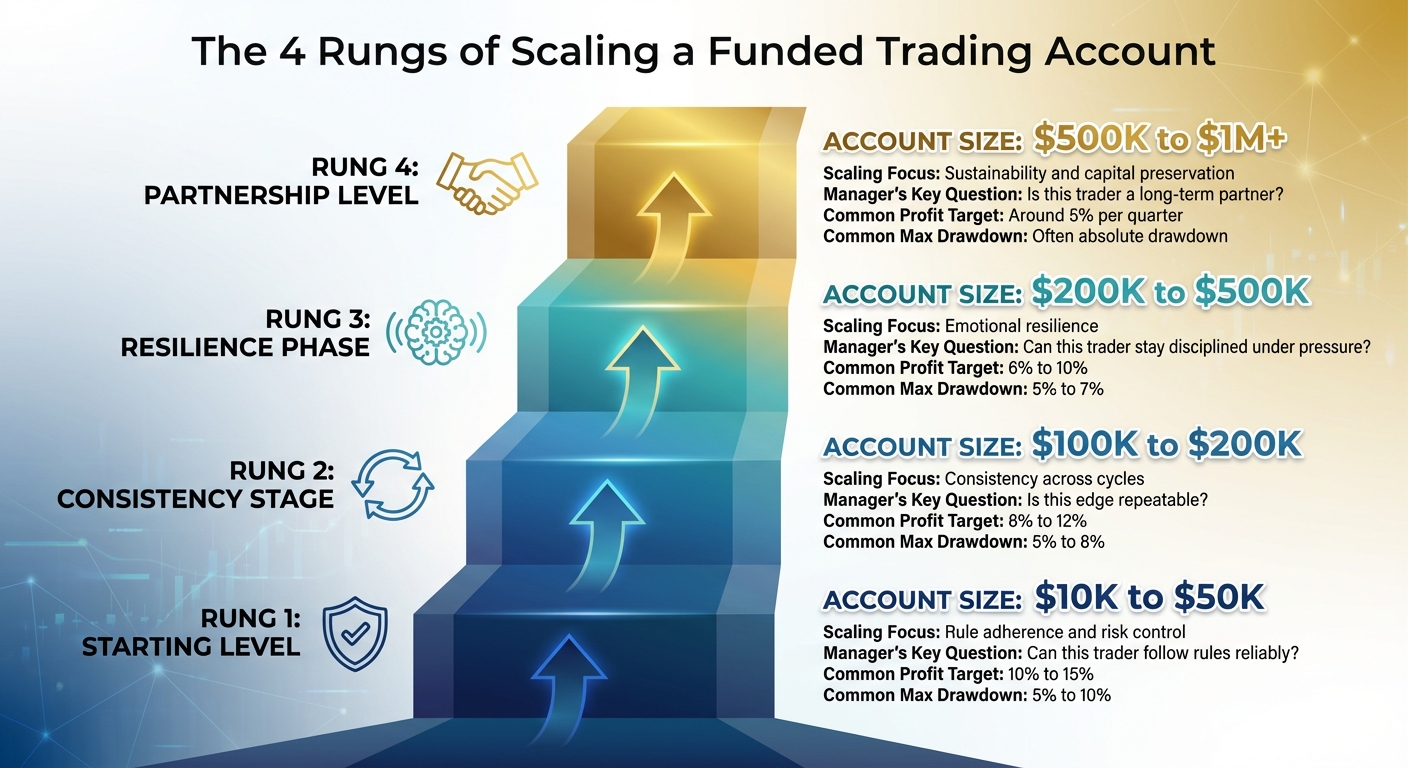 Funded Trading Account Scaling Rungs: Size, Targets, and Drawdown Limits