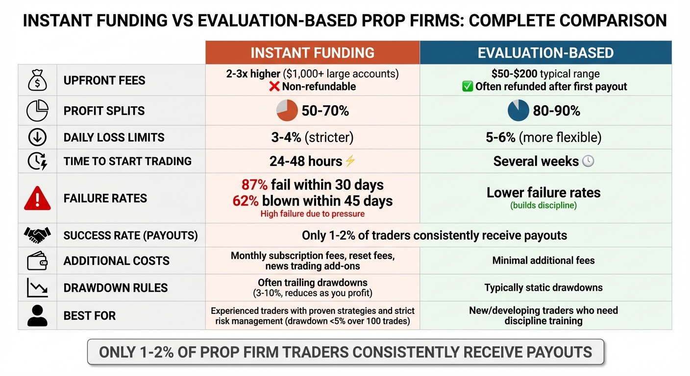 Instant Funding vs Evaluation-Based Prop Firms Comparison