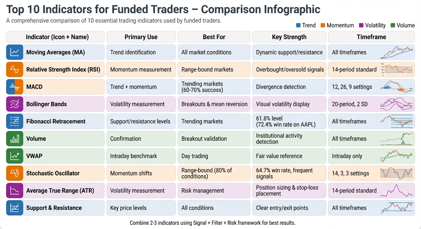 Top 10 Trading Indicators Comparison Chart for Funded Traders