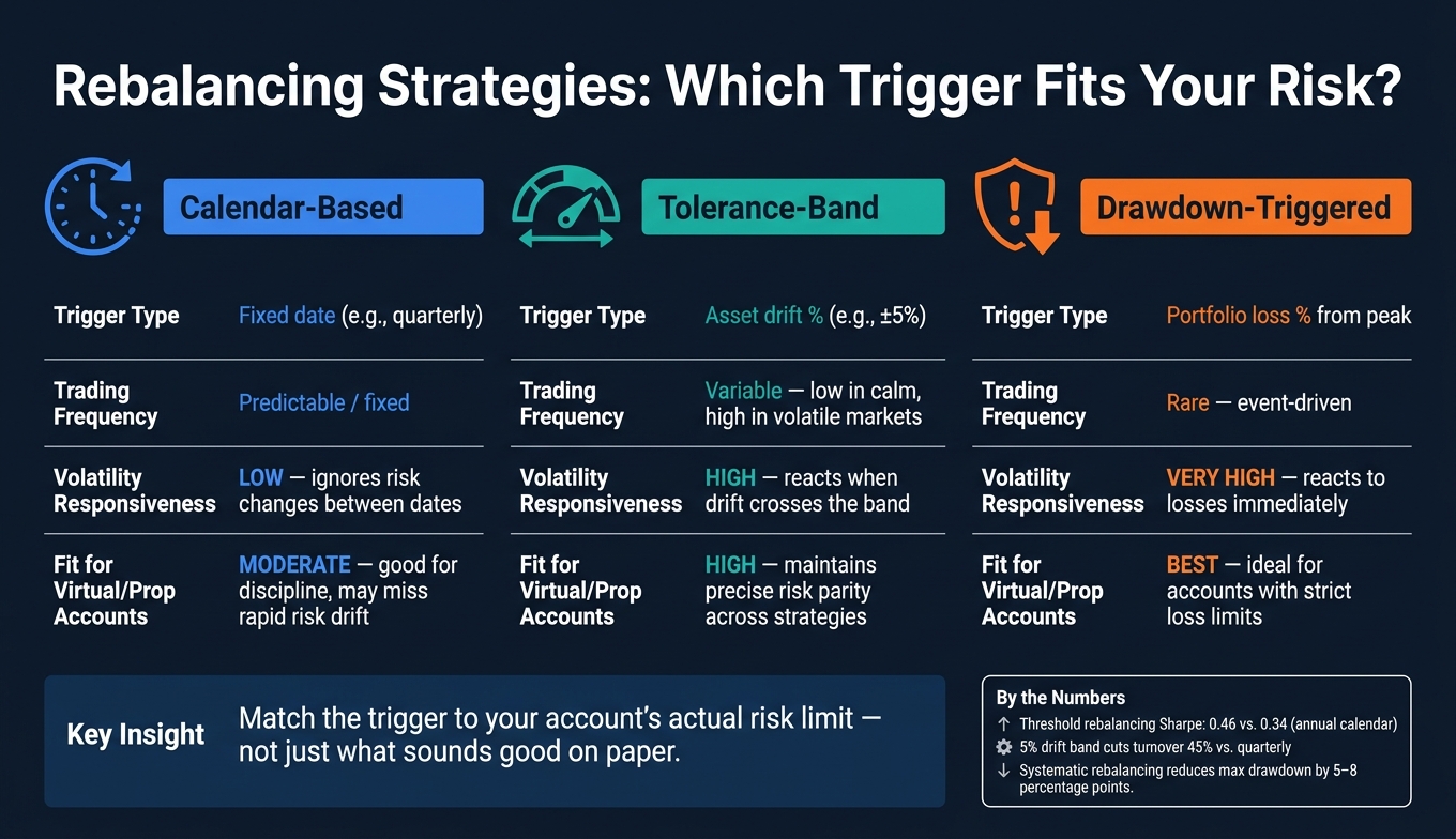 Rebalancing Strategies Compared: Calendar vs. Band vs. Drawdown
