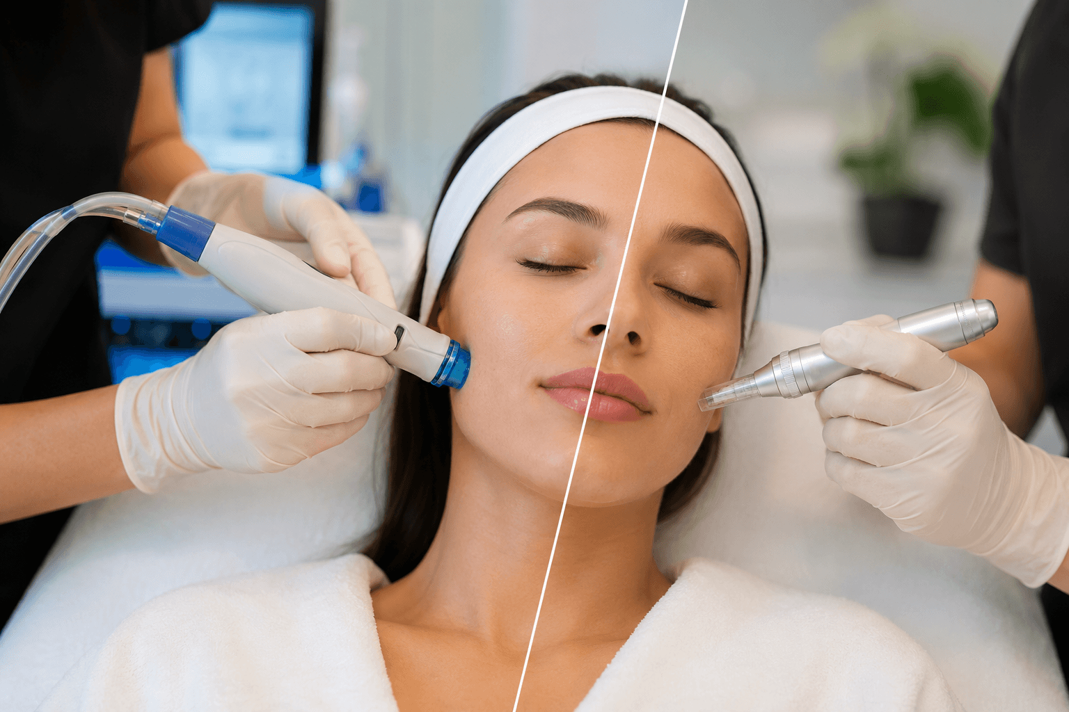 Client receiving a HydraFacial treatment at a medspa in Gilbert, Arizona for glowing, hydrated skin