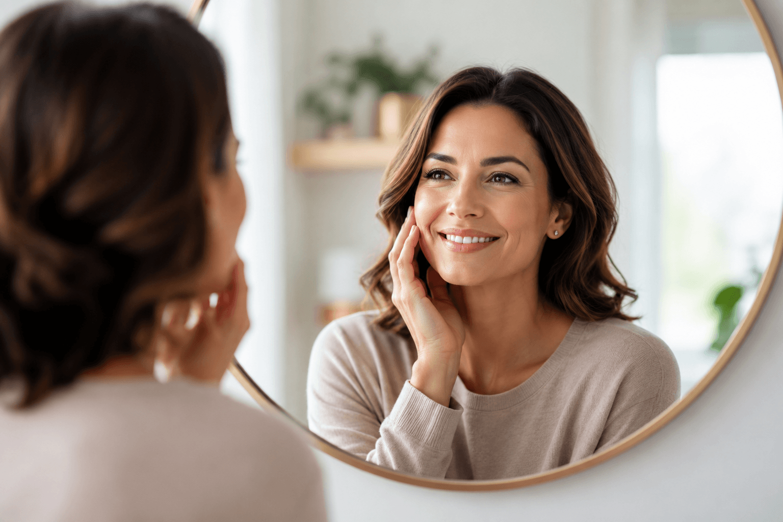 Woman with a warm, natural smile after Dysport treatment consultation in Gilbert, Arizona, showing softened facial expression lines.