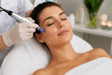  Esthetician performing microneedling treatment for acne scars at a Gilbert, Arizona medspa