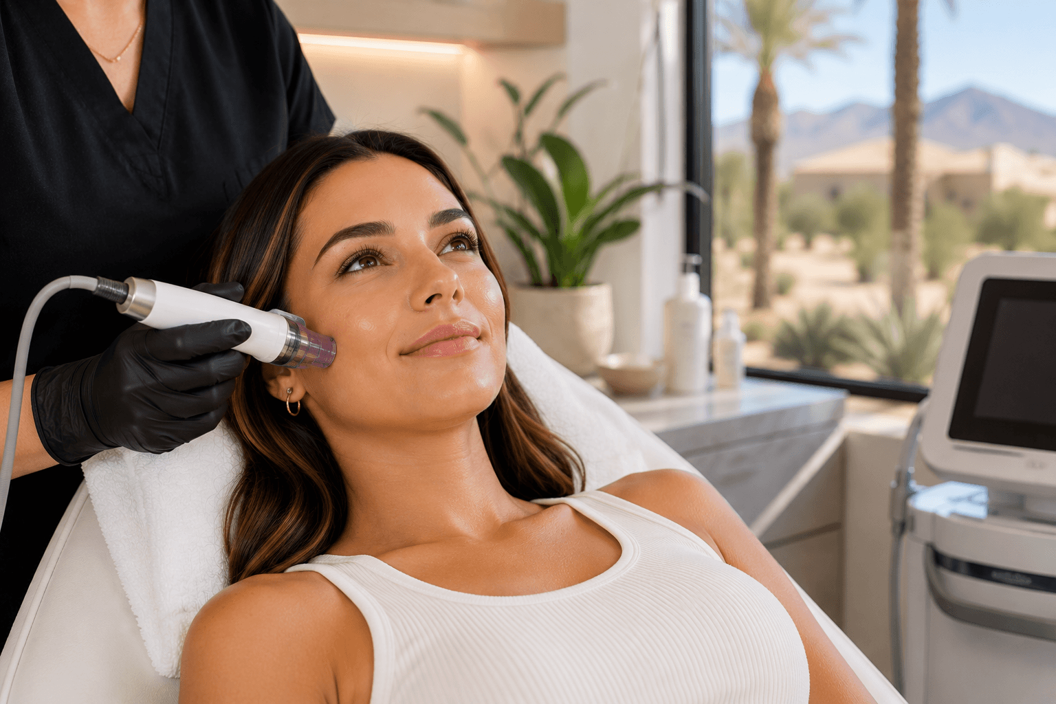 Provider performing Moxi laser treatment on a patient's face at a Gilbert, Arizona medspa