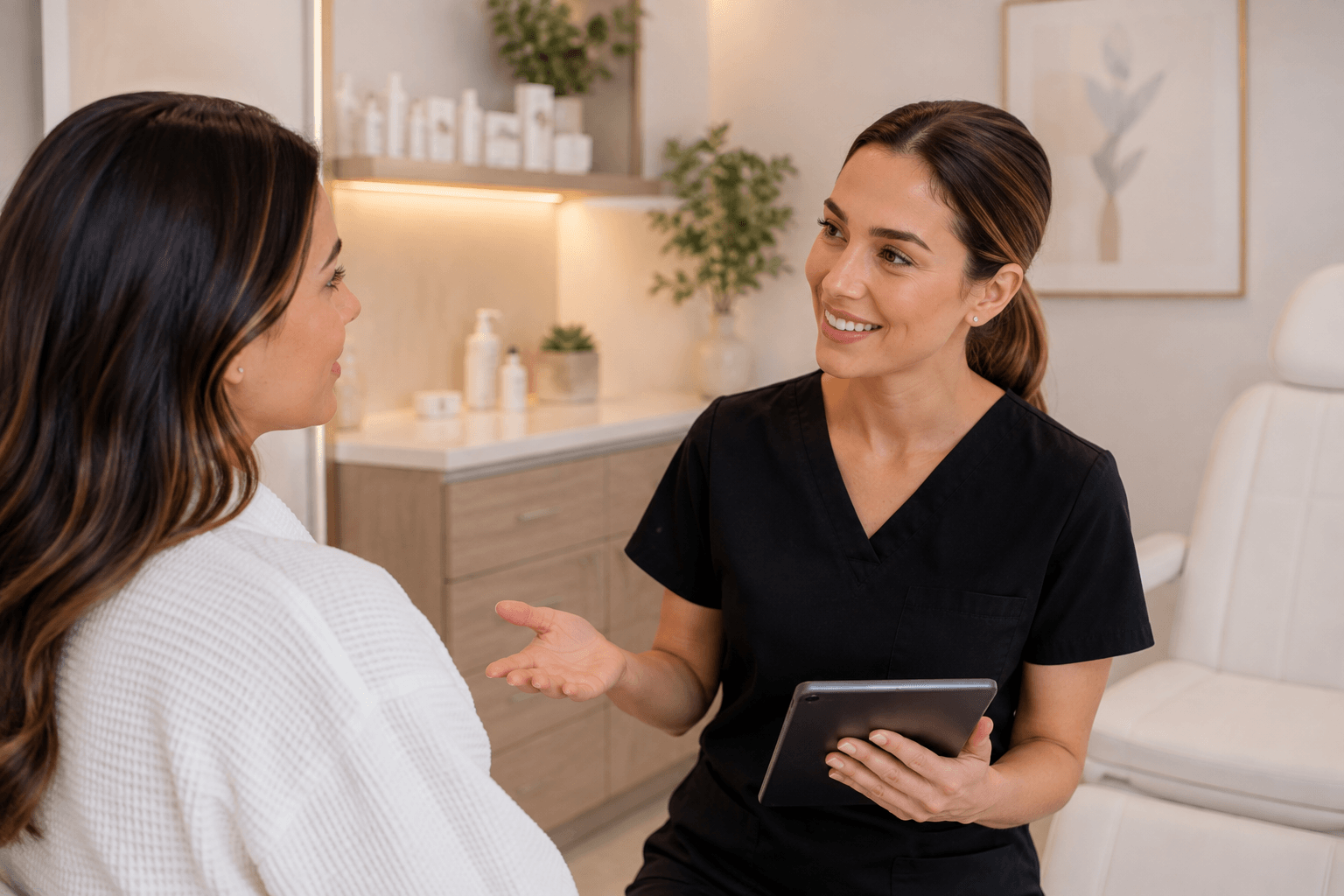 Relaxing skincare treatment room representing the difference between a beauty spa and medspa in Gilbert, Arizona