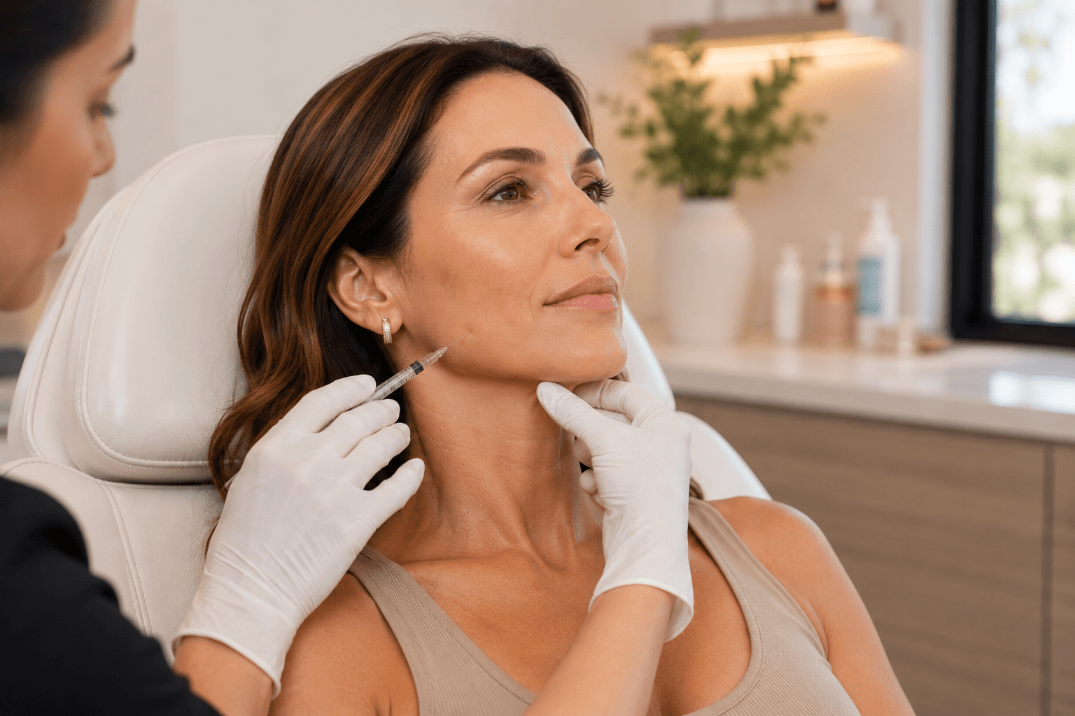 Patient receiving Sculptra injections along the jawline at SkinRitual Medspa in Gilbert, Arizona