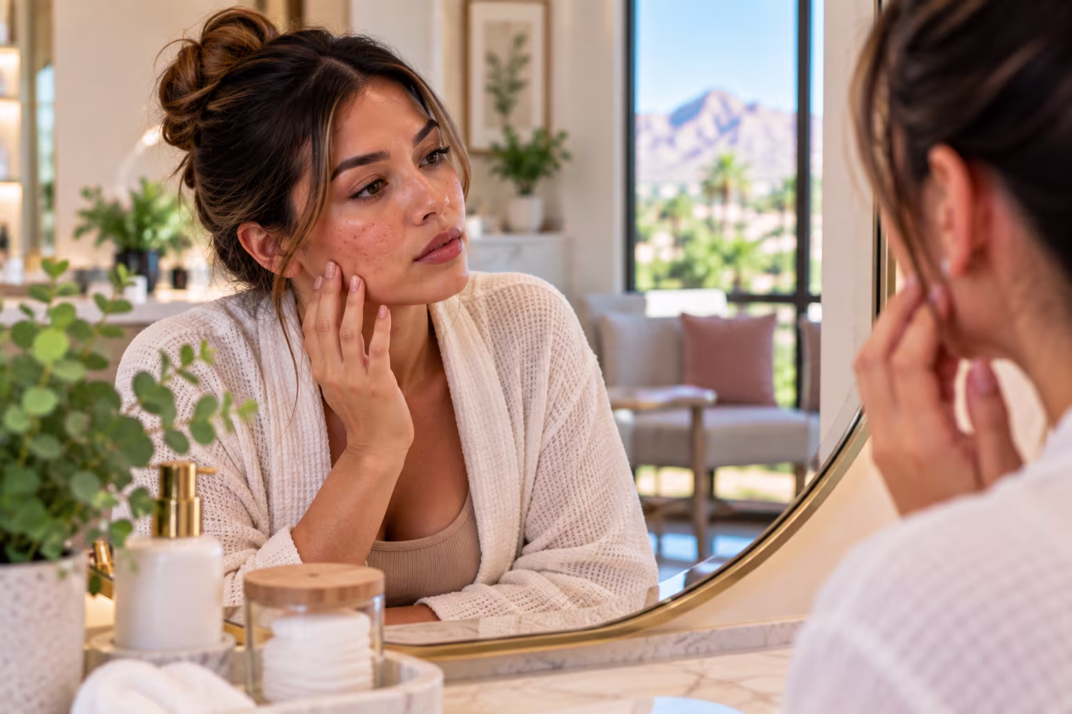 Close up of microneedling treatment being performed on a patient's cheek in Gilbert, Arizona