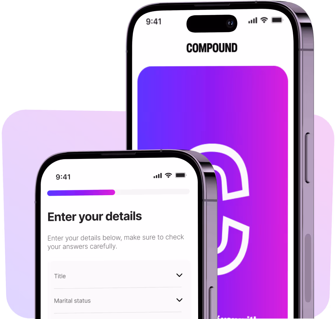 two iphone screen image where one with compound logo