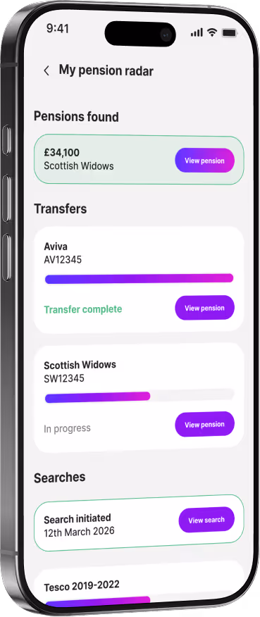 iphone screen image with pension radar details