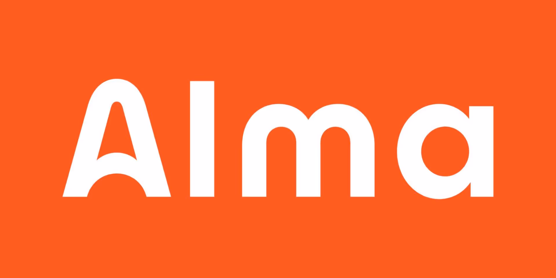 Le logo Alma en lettres blanches sur fond orange.