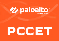 Logo de Palo Alto Networks avec le texte PCCET sur fond orange.