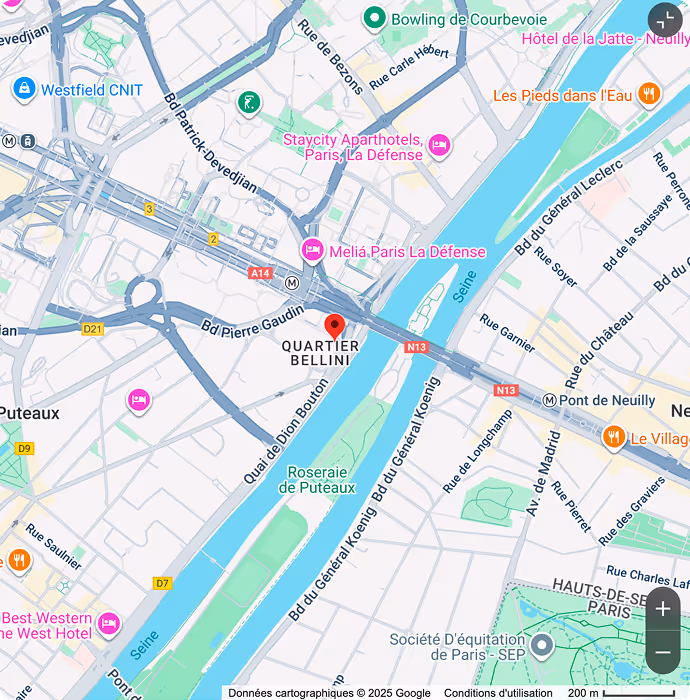 Carte de Paris montrant l'adresse de Cybersup à La Défense