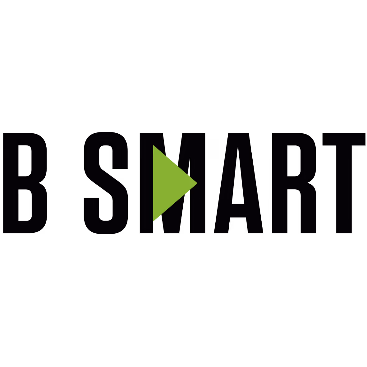 Bouton vert en forme de triangle pointant vers la droite sur le texte noir "BSMART".
