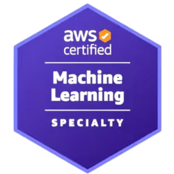 Badge hexagonal violet AWS certifié en spécialité apprentissage automatique.