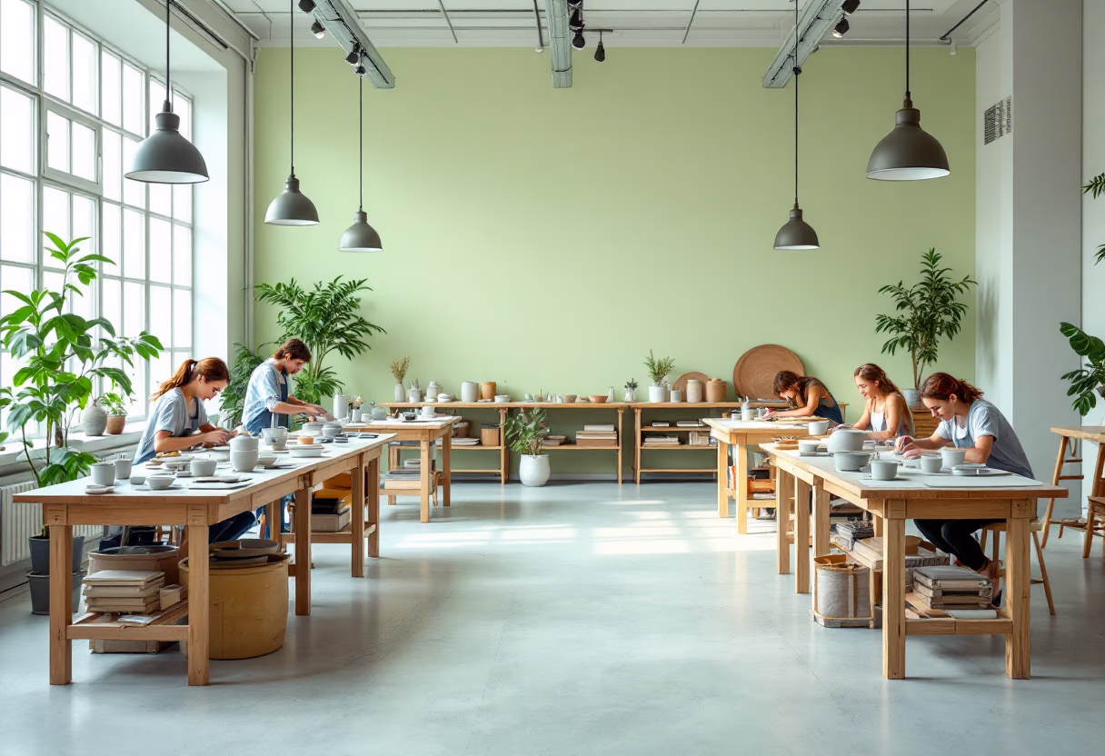 image of art class in session (for a ceramic studio)