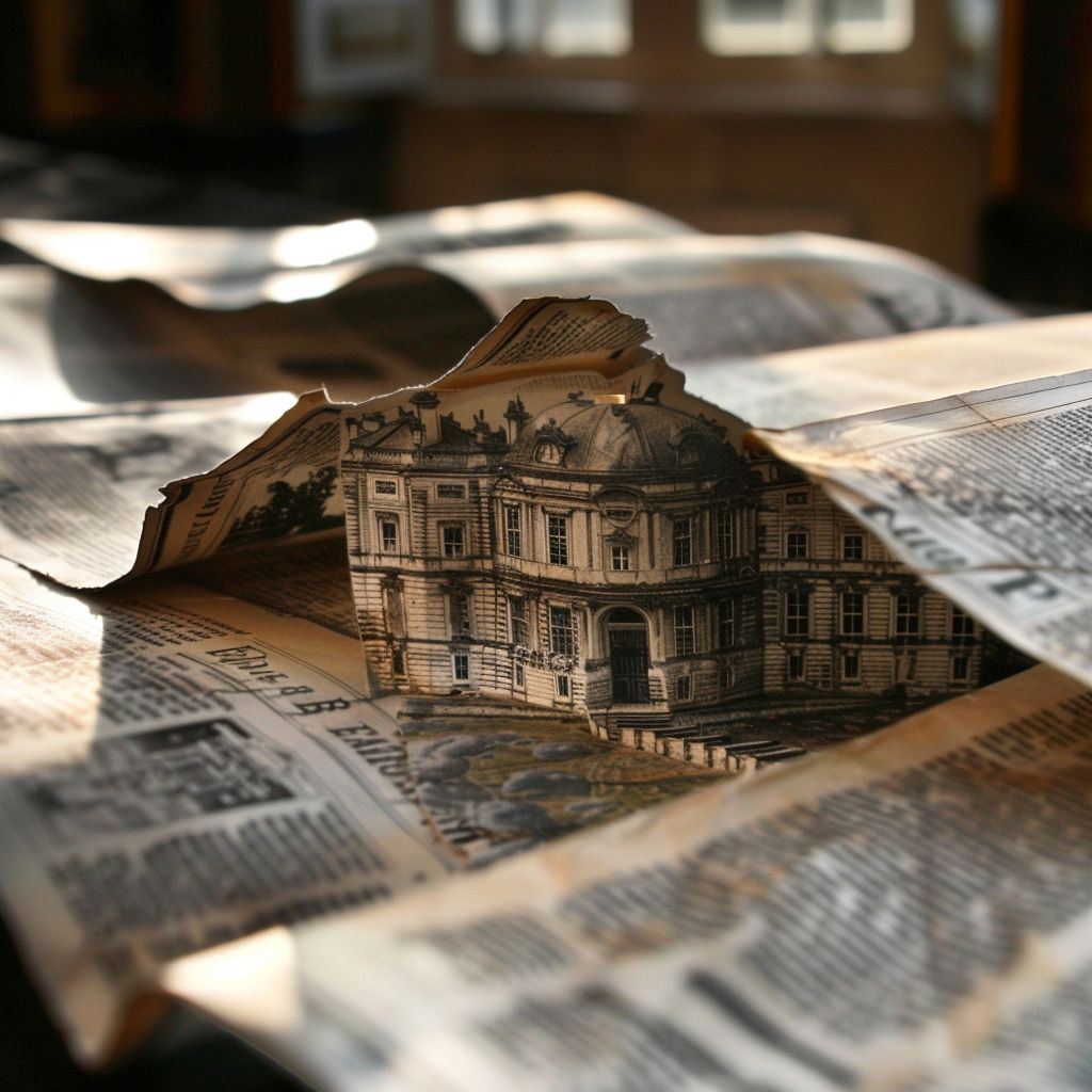 Surreal image of a castle emerging from the pages of a newspaper, symbolizing stories coming to life and the power of imagination.