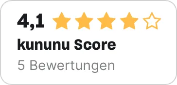Kununu Bewertung mit Score 3,9 von 5 Sternen basierend auf 4 Bewertungen.