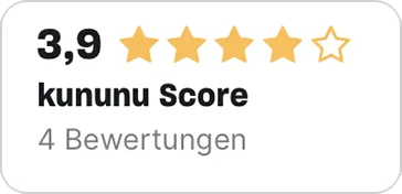 Kununu Bewertung mit Score 3,9 von 5 Sternen basierend auf 4 Bewertungen.