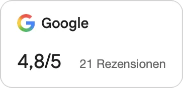 Google-Bewertung von 4,8 bei 21 Rezensionen.