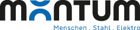 Logo von Monat mit einem blauen stilisierten Männchen und dem Text Menschen . Stahl . Elektro