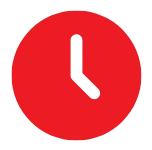Red clock icon showing the time as 3 o'clock.