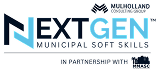 Logo of NEXT GEN Municipal Soft Skills in partnership with MC3 featuring stylized text and wave elements.