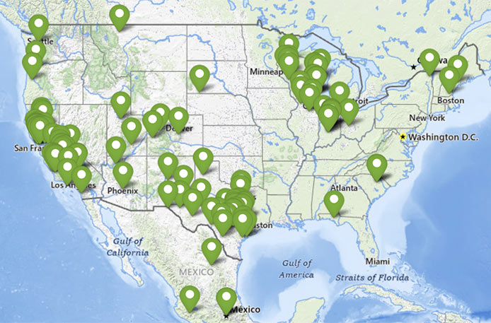 Map showing location markers and the number 1000