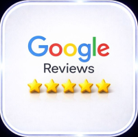 Google Reviews logo with a five-star rating beneath it.