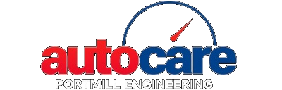 Portmill Autocare logo with 'auto' in red and 'care' in blue, featuring a speedometer graphic.