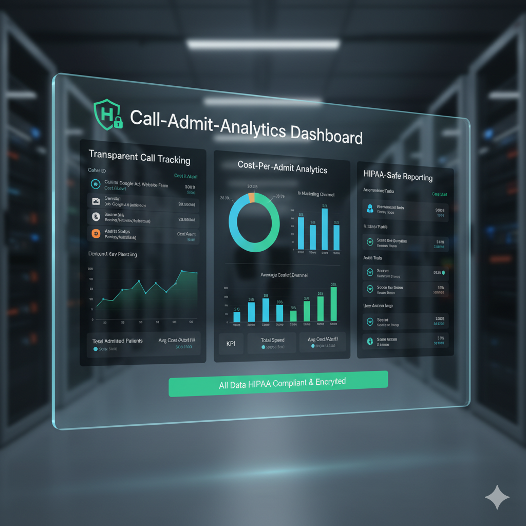 HIPAA-compliant analytics dashboard displaying call tracking and patient data